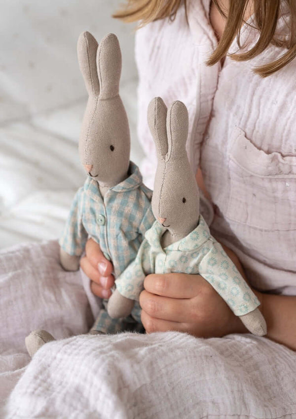 Maileg, Size 2 Rabbit in Blue Checked Pyjamas