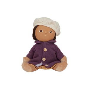 Olli Ella Dress Me Dinky doll in purple coat and white beanie, ready for adventures in Lila Lavender.