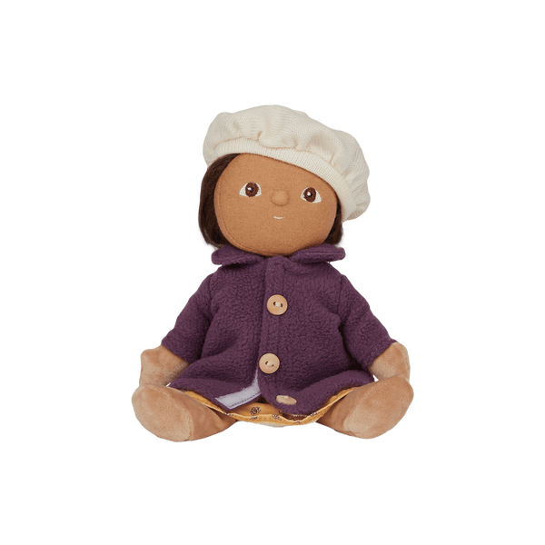 Olli Ella Dress Me Dinky doll in purple coat and white beanie, ready for adventures in Lila Lavender.