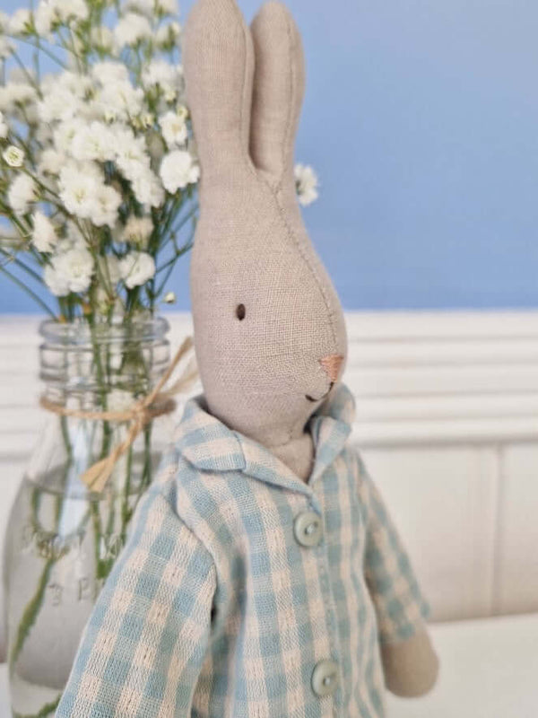 Maileg, Size 2 Rabbit in Blue Checked Pyjamas