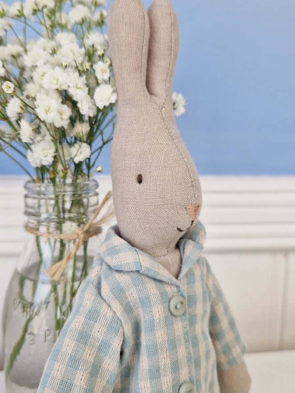 Maileg, Size 2 Rabbit in Blue Checked Pyjamas