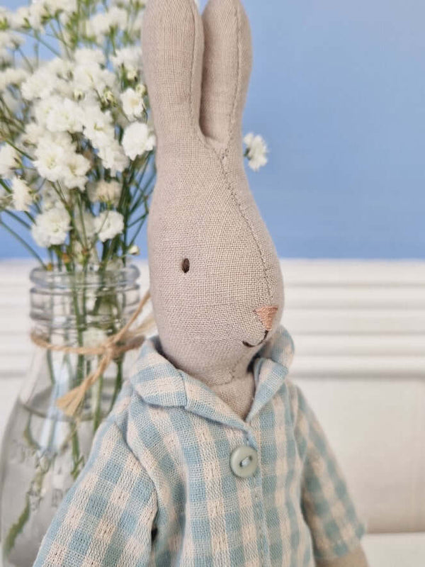 Maileg, Size 2 Rabbit in Blue Checked Pyjamas