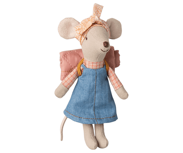 Maileg, Heidi Big Sister Hiking Mouse w Pink Sleeping Bag