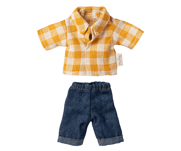 *PRE-ORDER* Maileg, Yellow Checked Shirt & Pants, Dad Mouse (DUE END MARCH)