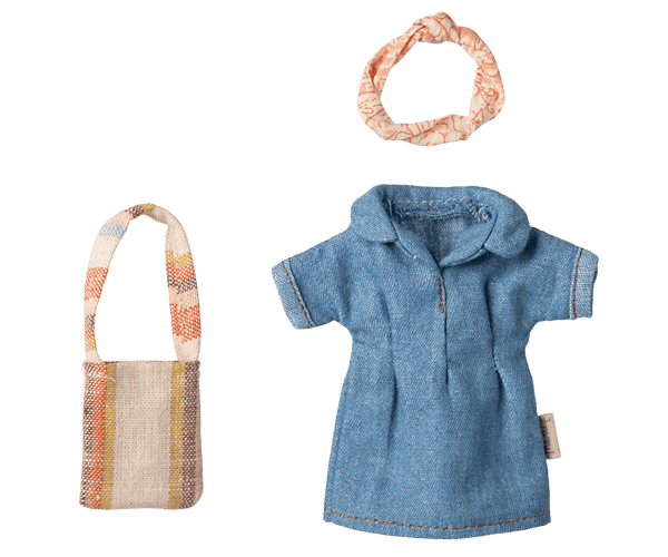 *PRE-ORDER* Maileg, Denim Dress, Headband & Bag, Mum Mouse (DUE END MARCH)