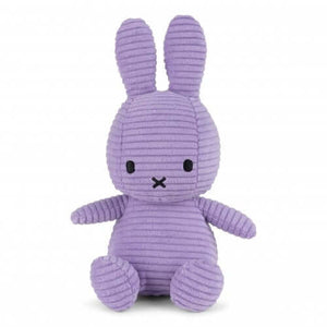 Lilac corduroy Miffy rabbit plush toy, 23 cm, perfect cuddly companion for kids.