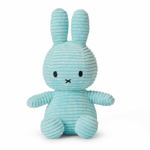 Miffy Corduroy Turquoise plush rabbit toy in 23 cm, a perfect cuddly companion available in various colors and fabrics. Hand wash only.