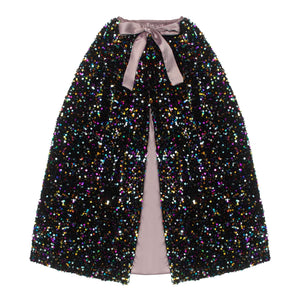 Mimi & Lula Rainbow Dazzle Sequin Cape - Sparkling and colorful kids' cape with sequins and ribbon tie. Perfect for dress-up or special occasions.