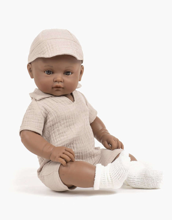 Minikane Toddlers, Augustin Dressed in Jumpsuit & Cap Set (Beige)