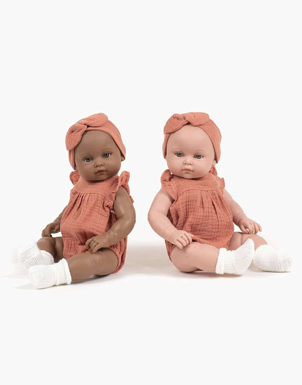 Minikane Toddlers, Augustine Dressed in Charlotte Romper and Headband (Marsala)