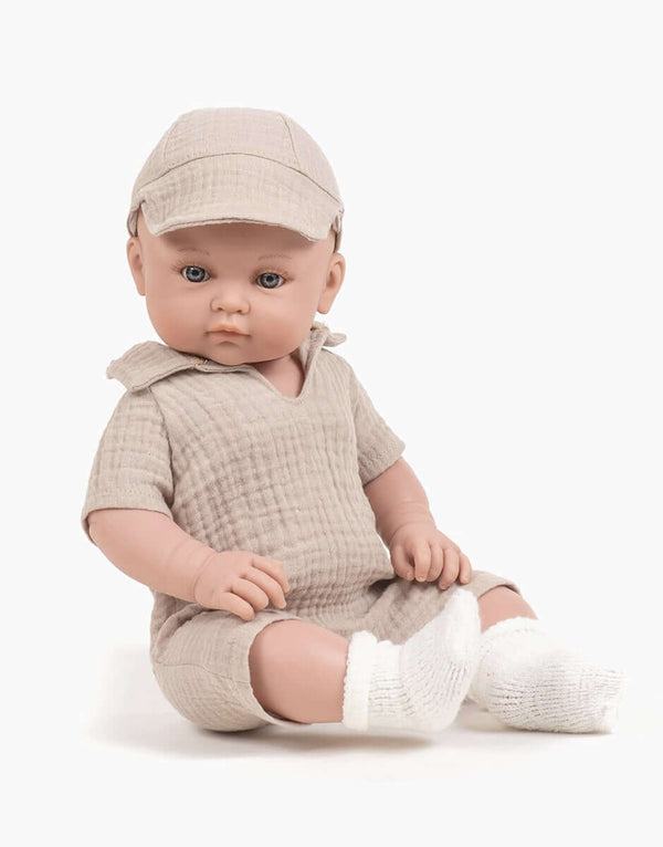 Minikane Toddlers, Yann Dressed in Jumpsuit & Cap Set (Beige)