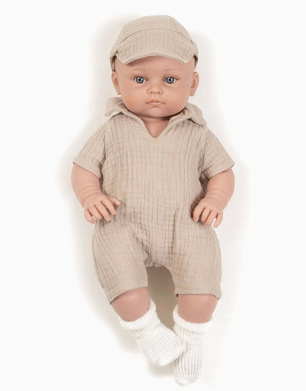 Minikane Toddlers, Yann Dressed in Jumpsuit & Cap Set (Beige)