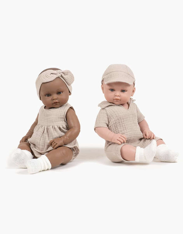 Minikane Toddlers, Yann Dressed in Jumpsuit & Cap Set (Beige)