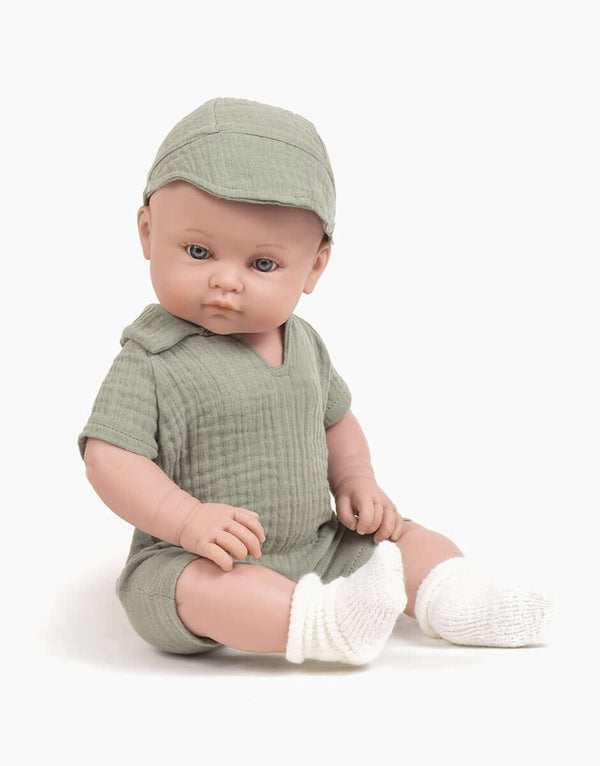 Minikane Toddlers, Yann Dressed in Jumpsuit & Cap Set (Green)