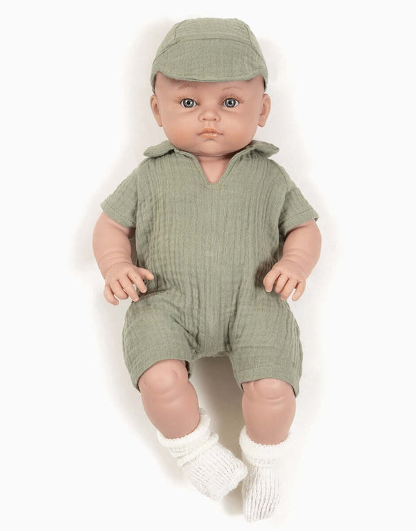 Minikane Toddlers, Yann Dressed in Jumpsuit & Cap Set (Green)